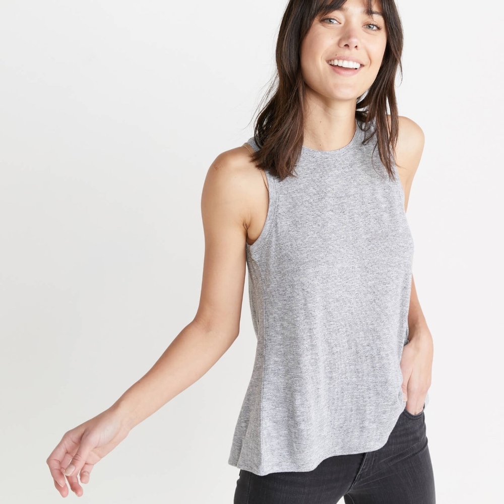 NWT Tulip Back Tank in Thin Grey & White Stripe XS